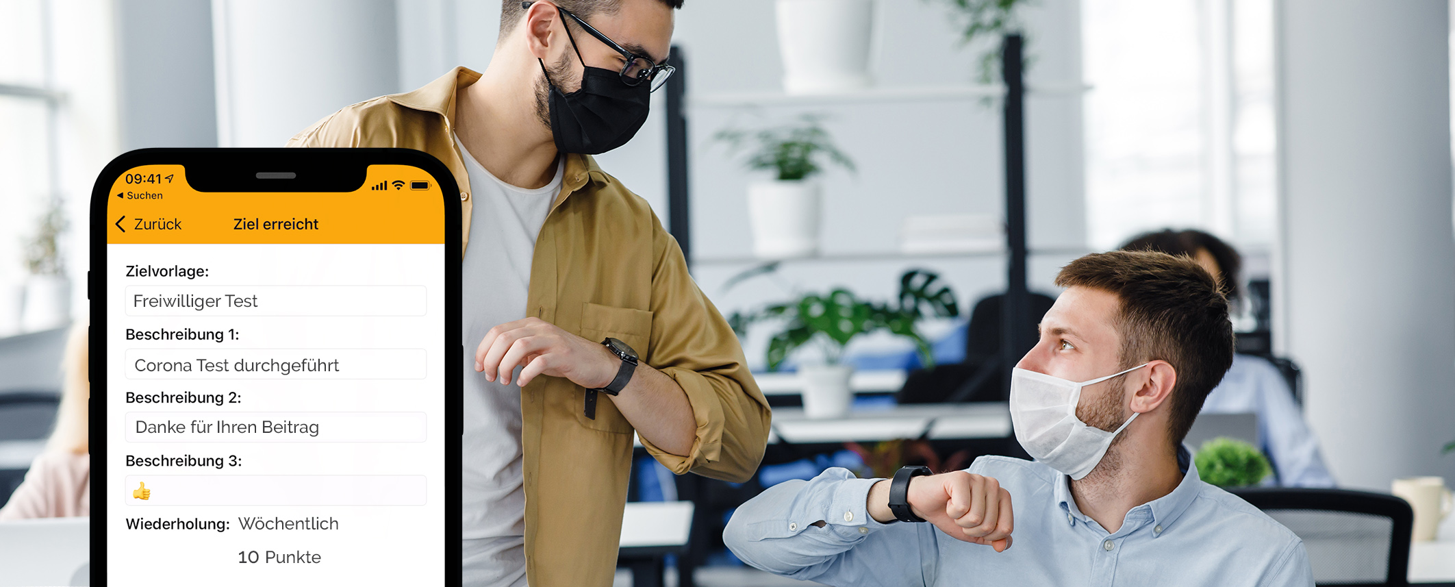 Mitarbeiter Bonusprogramm Coronatest Anreize und Incentives per software app banner