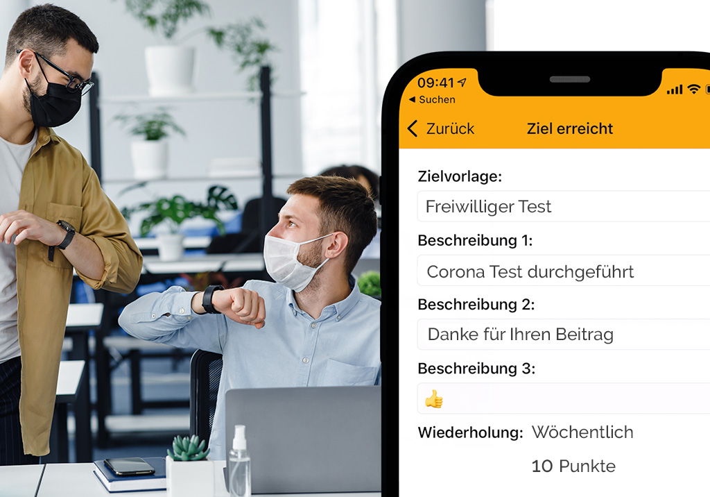 Mitarbeiter Bonusprogramm Coronatest Anreize und Incentives per software app banner